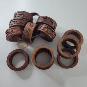 Wooden Cloth Napkin Holder Carved Vtg Red Brown 2 Inch‎ Diameter Dinner Party 12